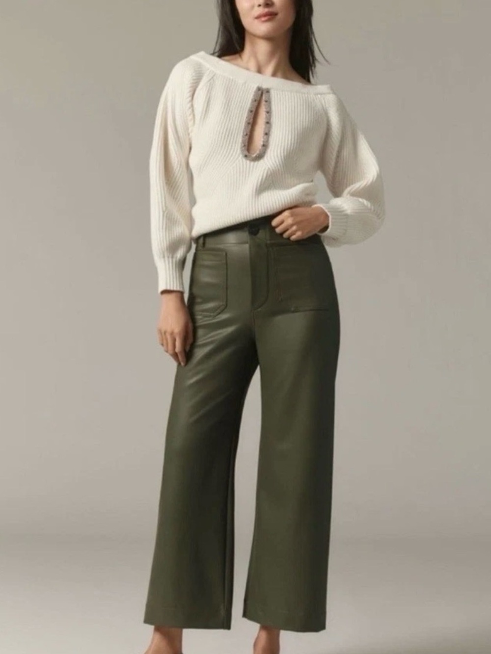 New Anthropologie Maeve The Colette Faux Leather Crop Wide-Leg Pants Sz 29P
